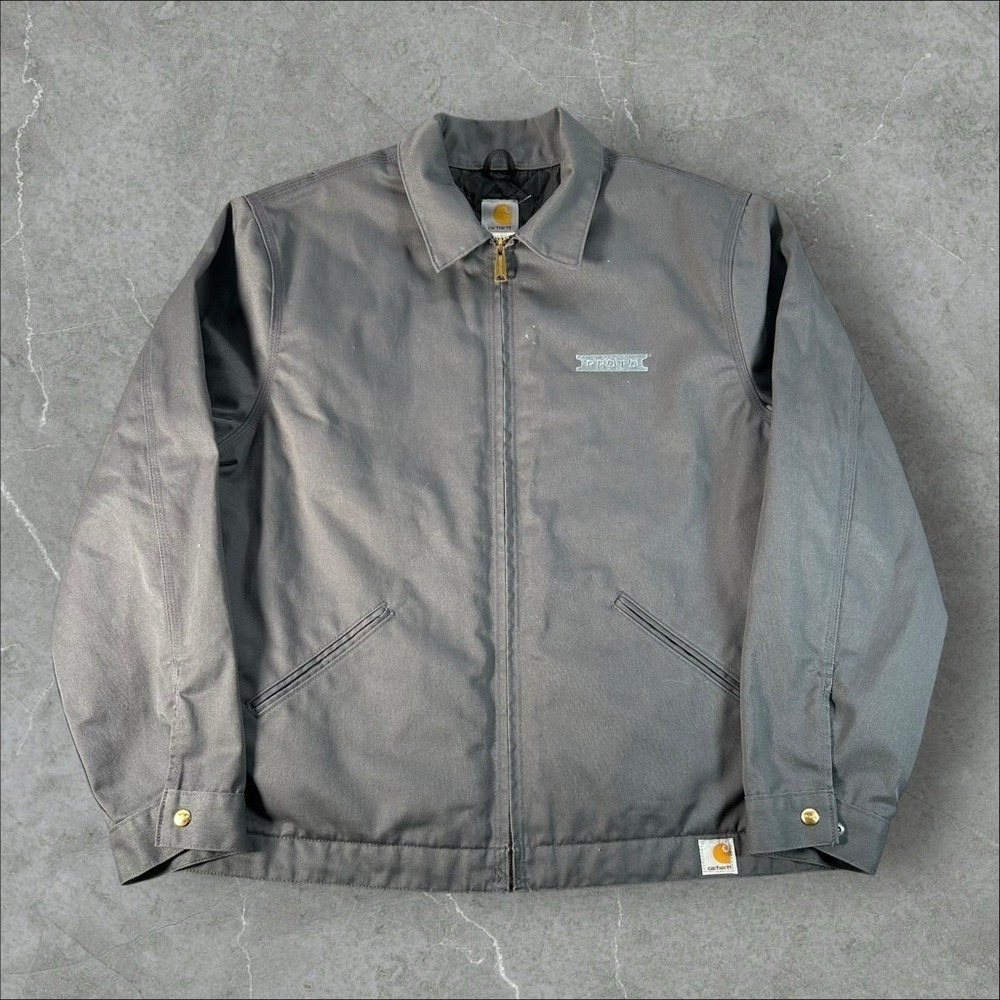Carhartt Jacket Mens XL Grey J293 DKG Workwear Canvas Quilted Detroit Coat VTG